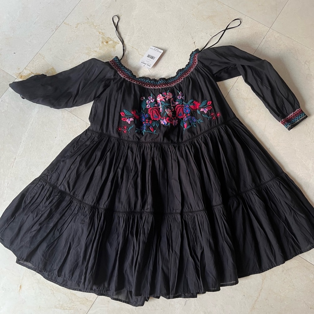 NWT Free People Smocked Dress Black Size Small off the shoulder
